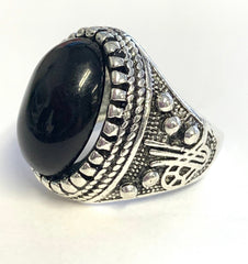 Round black stone engraved metal ring (sold by the piece)