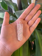 LARGE 2" FLAT ROSE QUARTZ COIL WRAPPED STONE PENDANT (sold by the piece or bag of 10 )