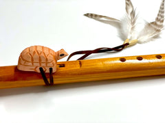 Handmade Carved Wooden Turtle Flute With Feathers (Sold by the piece)