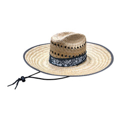 6 Pcs Men's Straw Hat With Black bandana