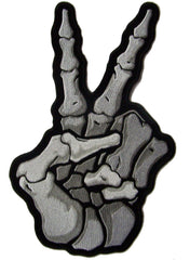 JUMBO SKELETON BONES PEACE SIGN EMBROIDERED PATCH 11 INCH (Sold by the piece)