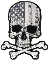 JUMBO SKULL X BONES USA FLAG B & W EMBROIDERED PATCH 10 INCH (Sold by the piece)