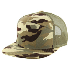KAMEL 707 100% WASHED CAMO 7 Panel Flat Adjustable Snapback Mesh Trucker Cap