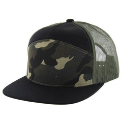 KAMEL 707 100% WASHED CAMO 7 Panel Flat Adjustable Snapback Mesh Trucker Cap