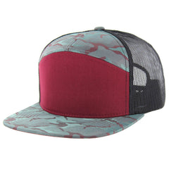 Kamel K707 HYBRID TRUCKER 7 Panel Flat Adjustable Snapback Mesh Trucker Cap
