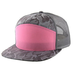 KAMEL 707 100% WASHED CAMO 7 Panel Flat Adjustable Snapback Mesh Trucker Cap