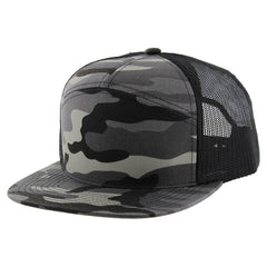 KAMEL 707 100% WASHED CAMO 7 Panel Flat Adjustable Snapback Mesh Trucker Cap
