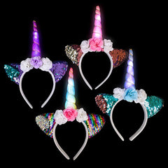 Light Up Flip Sequin Unicorn Headband Assorted (EACH)