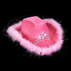 Light Up Tiara Pink Cowgirl Hat With Feathers (EACH)