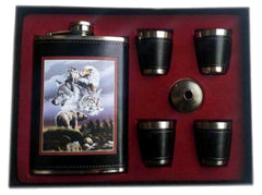 WILD ANIMALS FLASK SET W 4 SHOT GLASSES (Sold by the piece)