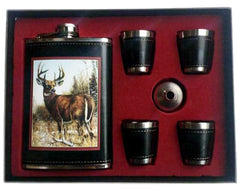 BIG BUCK DEER FLASK SET W 4 SHOT GLASSES (Sold by the piece)