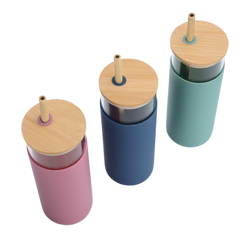 Glass Tumbler w/ Bamboo Straw (Deliver In 4-6 weeks)