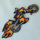 NEW BIKE WITH FLAMES 4 INCH PATCH (Sold by the piece or dozen ) -* CLOSEOUT AS LOW AS .75 CENTS EA