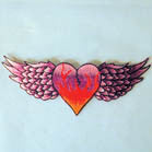 HEART WITH WINGS 4 inch PATCH (Sold by the piece or dozen ) -* CLOSEOUT AS LOW AS .75 CENTS EA