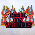 HELL ON WHEELS FLAME 4 INCH PATCH (Sold by the piece or dozen) CLOSEOUT NOW AS LOW AS .75 CENTS EA