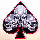 SPADE TRIPLE SKULLS 4 INCH PATCH (Sold by the piece or dozen) - * CLOSEOUT NOW AS LOW AS 75 CENTS EA