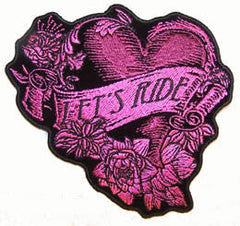 LETS RIDE HEART EMBROIDERIED PATCH 4 IN (Sold by the piece)
