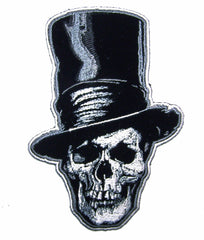 SKULL HEAD STOVE PIPE HAT 5 IN EMBROIDERED PATCH (sold by the piece )