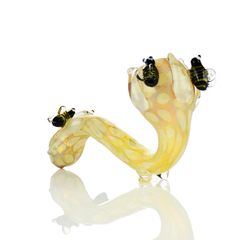 6" Sherlock Glass Pipe with Honeycomb Design and Stone Art Bees