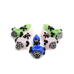 4.5" Hand Pipe Spoon with Color Tube Glass and Flower Art
