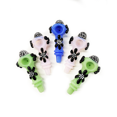 4.5" Hand Pipe Spoon with Color Tube Glass and Flower Art