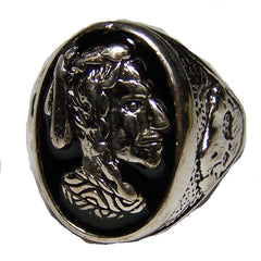 INDIAN WARRIOR WITH BUFFALO SIDES SILVER DELUXE BIKER RING (Sold by the piece) **- CLOSEOUT AS LOW AS $ 2.95 EA