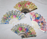 RAINBOW GLITTER FLOWER 9 INCH HAND FAN ( sold by the piece or dozen )