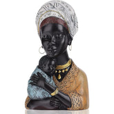 African Women Statues Mother Son Sculpture Desk Decor Figurines Resin Bust Sculpture For Living Room Desktop Shelf Mother Gift