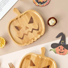 1707BA Halloween Pumpkin Tray Wooden Food Fruit Snack Storage Plate Home Decoration Halloween Party Supples Kitchen Accessories