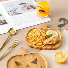 1707BA Halloween Pumpkin Tray Wooden Food Fruit Snack Storage Plate Home Decoration Halloween Party Supples Kitchen Accessories