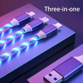 3 In 1 Cable USB Type C Cable Flowing 1.2M Glowing Mobile Phone Cord Data Charger
