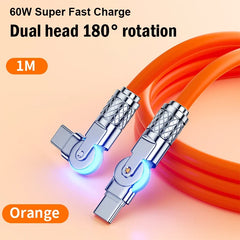 60W PD USB C To Type C Cable Elbow 180 Degree Rotation Super Fast Charge