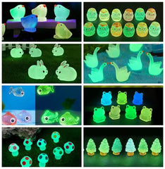 10pcs/Set Luminous Mini Animals Trees Micro Landscape Ornament Outdoor Glowing Miniature Statue Potted Garden Home Decoration