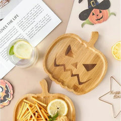1707BA Halloween Pumpkin Tray Wooden Food Fruit Snack Storage Plate Home Decoration Halloween Party Supples Kitchen Accessories - WHOLESALE USA SUPPLY