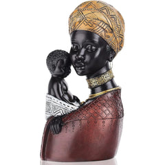 African Women Statues Mother Son Sculpture Desk Decor Figurines Resin Bust Sculpture For Living Room Desktop Shelf Mother Gift