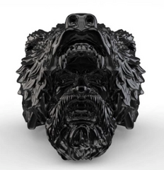 VIKING MAN W BEAR HEAD METAL BIKER RING * * SILVER OR BLACK*(sold by the piece)