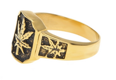 SQUARE GOLD POT LEAF METAL BIKER RING (sold by the piece)