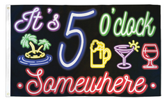 BOOZY 5 O'CLOCK SOMEWHERE 3' X 5' FLAG (Sold by the piece)