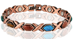 DIAMOND COLORED STONE COPPER MAGNETIC LINK BRACELET (sold by the piece )