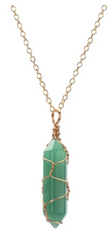 GREEN AVENTURINE WIRE WRAPPED GOLD 18" CHAIN NECKLACE ( sold by the piece or dozen)