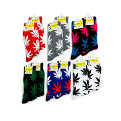 OG TREND Cannabis Leaf Print Socks in Assorted Colors - One Pack Comes with 12 Pairs Fits All, 70% Cotton, 25% Spandex, 5% Elastic"
