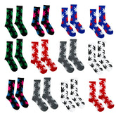 OG TREND Cannabis Leaf Print Socks in Assorted Colors - One Pack Comes with 12 Pairs Fits All, 70% Cotton, 25% Spandex, 5% Elastic"