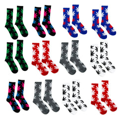 OG TREND Cannabis Leaf Print Socks in Assorted Colors - One Pack Comes with 12 Pairs Fits All, 70% Cotton, 25% Spandex, 5% Elastic"