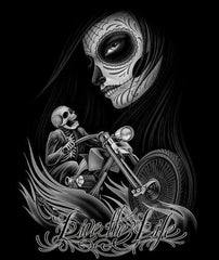 LIVE THE LIFE BIKER LADY MOON SHORT SLEEVE TEE-SHIRT (Sold by the piece)