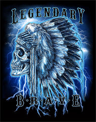 MEDIUM LEGENDARY INDIAN BRAVE BLACK SHORT SLEEVE TEE-SHIRT (Sold by the piece)