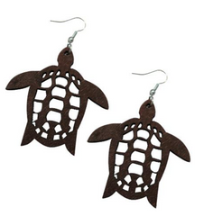 WOODEN TURTLE EARRINGS 2 3/4 INCH (sold by the pair)