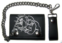 BULLDOG W SPIKED COLLAR TRIFOLD LEATHER WALLETS WITH CHAIN (Sold by the piece)