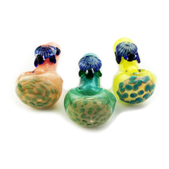 4.5" Hand Pipe Frit Glass Honeycomb Head, Turtle Art