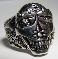 TRIBAL SEWN MASK SKULL HEAD SILVER BIKER RING (Sold by the piece) **- CLOSEOUT NOW $2.75 EACH