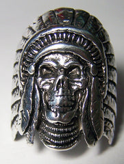 INDIAN SKULL WITH HEADDRESS BIKER RING (Sold by the piece) **- CLOSEOUT AS LOW AS $ 3.50 EA